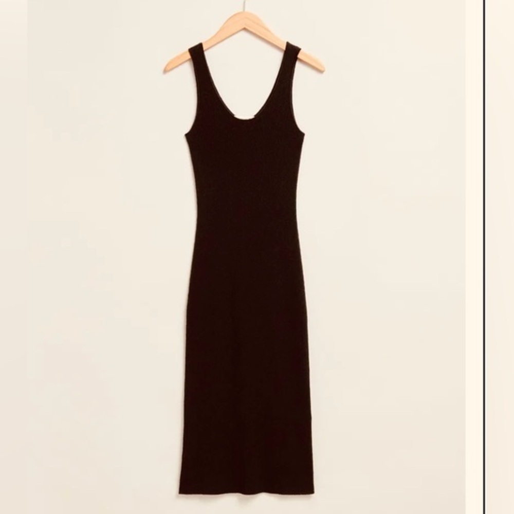 & OTHER STORIES Ribbed Silk Wool Blend Midi Dress Brown L